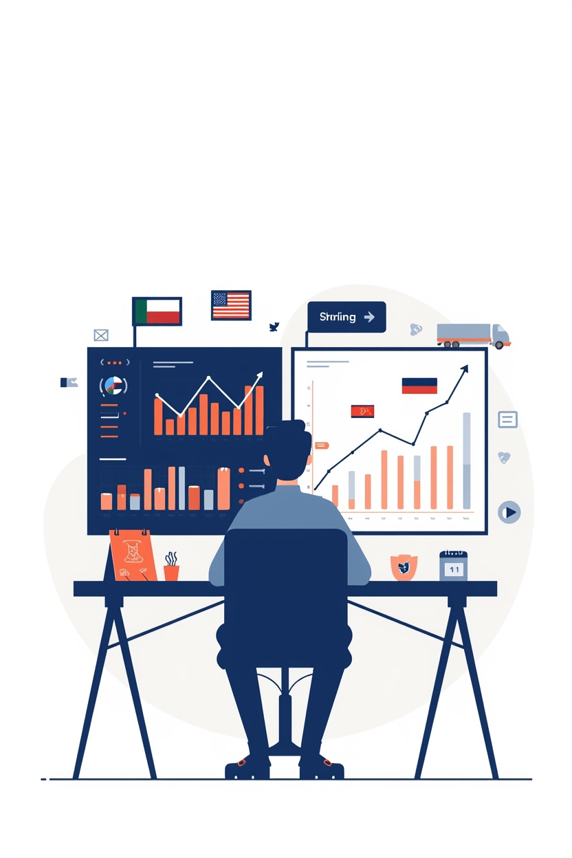 lucid origin modern flat illustration of a professional at a desk managing a live export dash 0