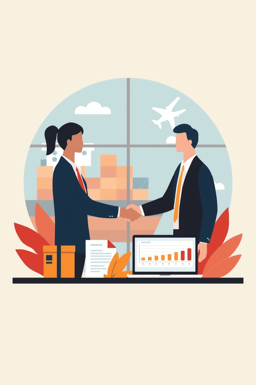 lucid origin modern flat illustration of two business professionals shaking hands across a ta 0